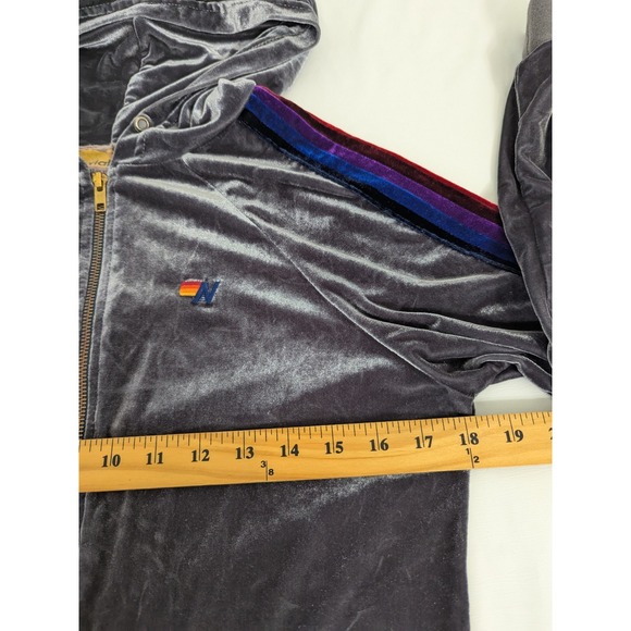 Aviator Nation Velvet Hoodie Gray Full Zip Jacket Rainbow Stripe Women's Small - Picture 6 of 11